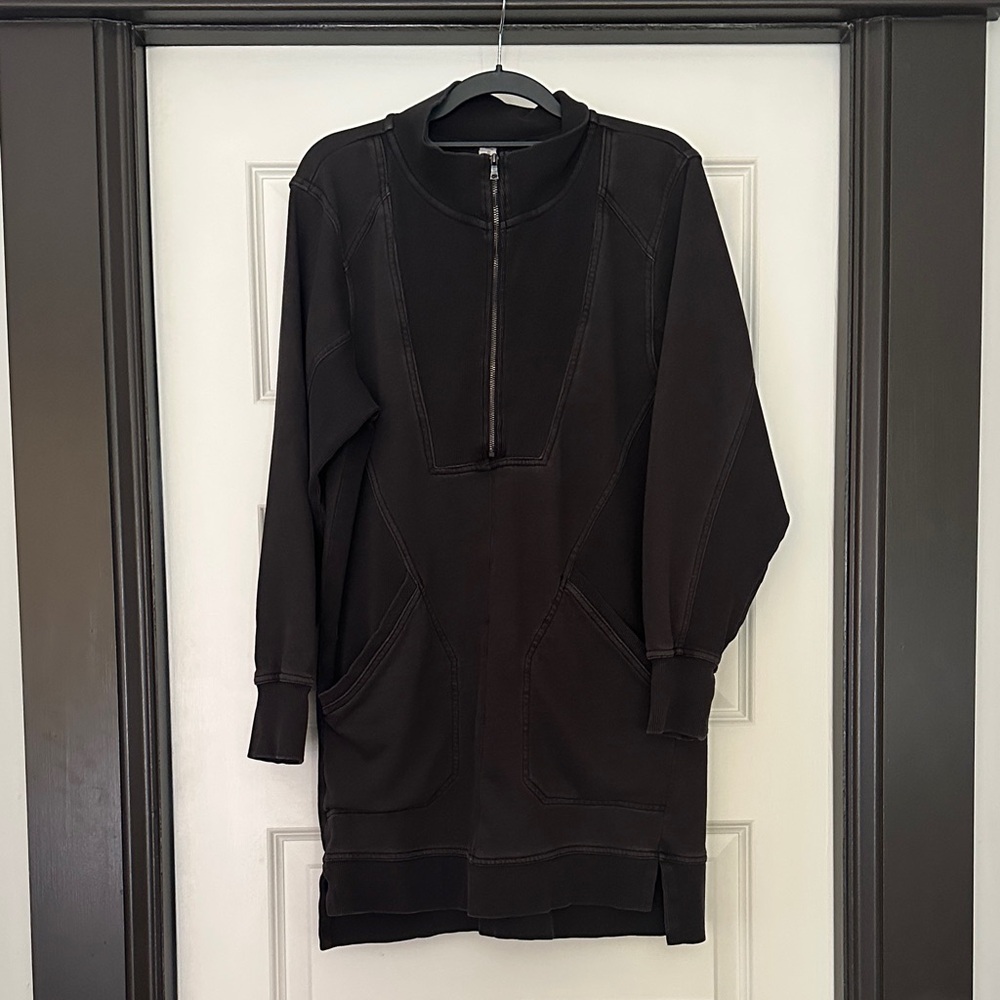 Washed Black Long Sleeve Shirt Dress